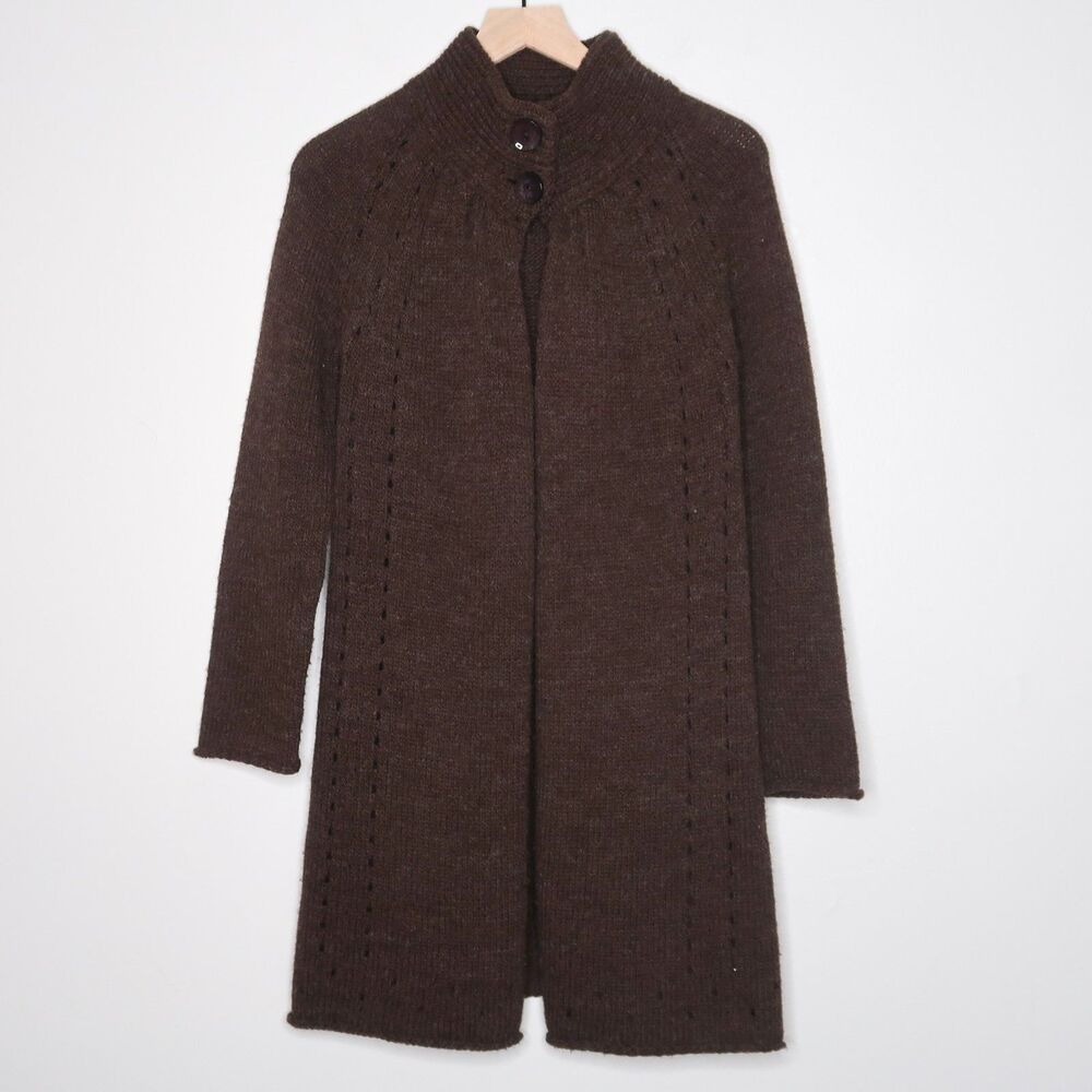 Beretti Womens Cardigan Sweater Medium‎ Brown Button Wool Blend Italy Academia